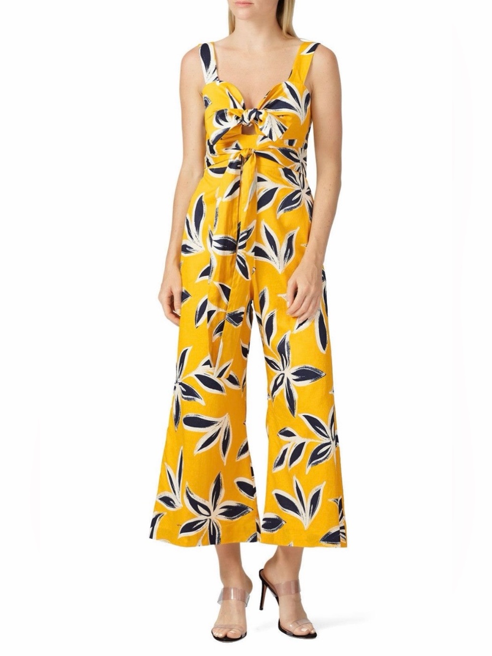 Alexis~Yellow Floral Wide-Leg Brusa Jumpsuit w/Navy & White Print~Sz Medium~$594